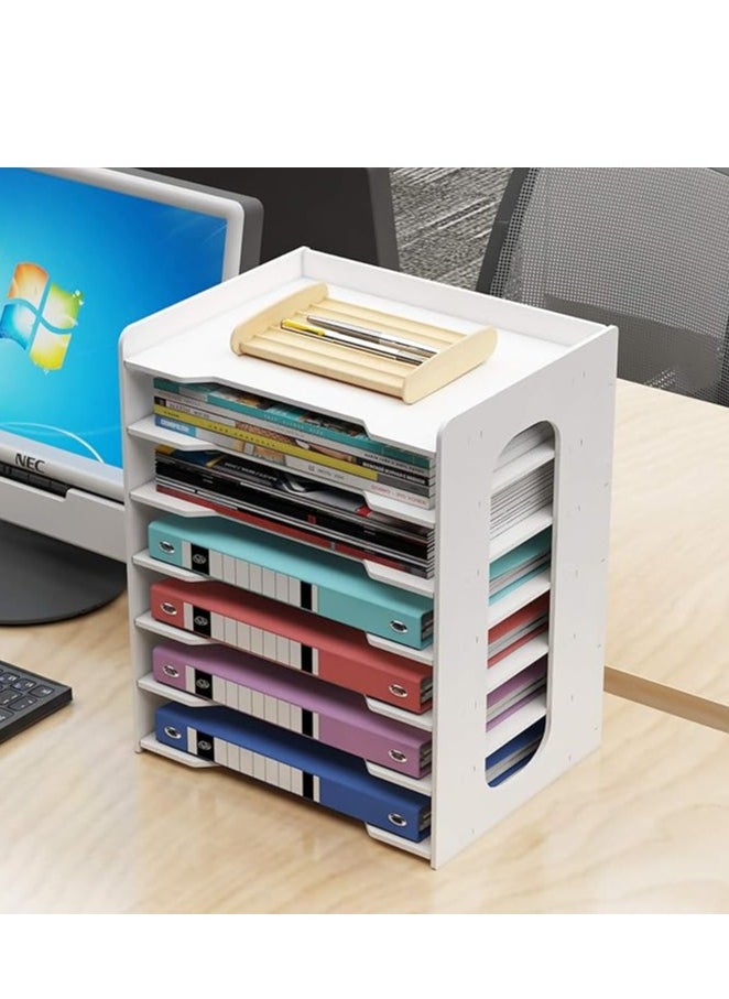 Generic 7 Tier File Rack Office Supplies Document Storage Rack Desktop Organizer with Pencil Holder Office Desktop File Paper Organizer A4 Paper Holder for Home Office School  - Image 2
