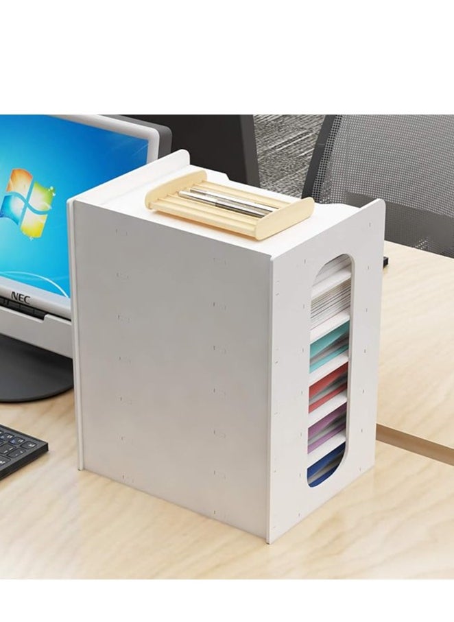 Generic 7 Tier File Rack Office Supplies Document Storage Rack Desktop Organizer with Pencil Holder Office Desktop File Paper Organizer A4 Paper Holder for Home Office School  - Image 3