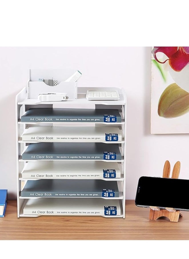 Generic 7 Tier File Rack Office Supplies Document Storage Rack Desktop Organizer with Pencil Holder Office Desktop File Paper Organizer A4 Paper Holder for Home Office School  - Image 4