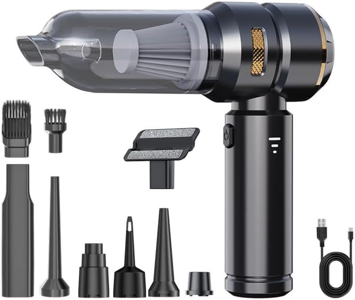 XVersion Cordless 4-in-1 Air Duster & Handheld Vacuum Cleaner, Portable Car Vacuum with Blow, Inflate, Deflate, 3-Speed Power, LED Battery Display & Type-C Charging - Black - Image 1