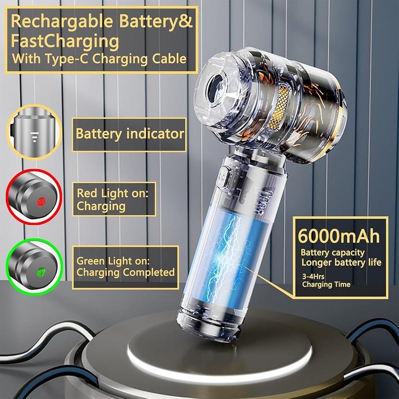 XVersion Cordless 4-in-1 Air Duster & Handheld Vacuum Cleaner, Portable Car Vacuum with Blow, Inflate, Deflate, 3-Speed Power, LED Battery Display & Type-C Charging - Black - Image 4