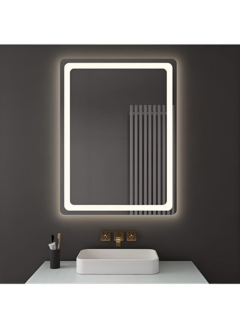 Pack Of 2 LED Rectangular Mirror with Front and Back Light Touch Control, Wall Mounted Mirror with 3 Lighting Levels for Bathroom, Living Room, Bedroom, Vanity - 100x75cm