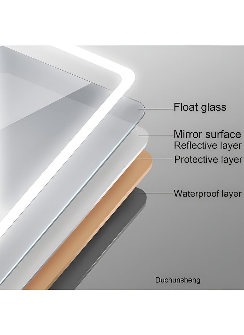 Pack Of 2 LED Rectangular Mirror with Front and Back Light Touch Control, Wall Mounted Mirror with 3 Lighting Levels for Bathroom, Living Room, Bedroom, Vanity - 100x75cm