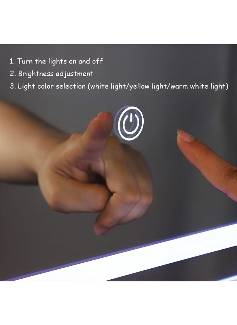 Pack Of 2 LED Rectangular Mirror with Front and Back Light Touch Control, Wall Mounted Mirror with 3 Lighting Levels for Bathroom, Living Room, Bedroom, Vanity - 100x75cm
