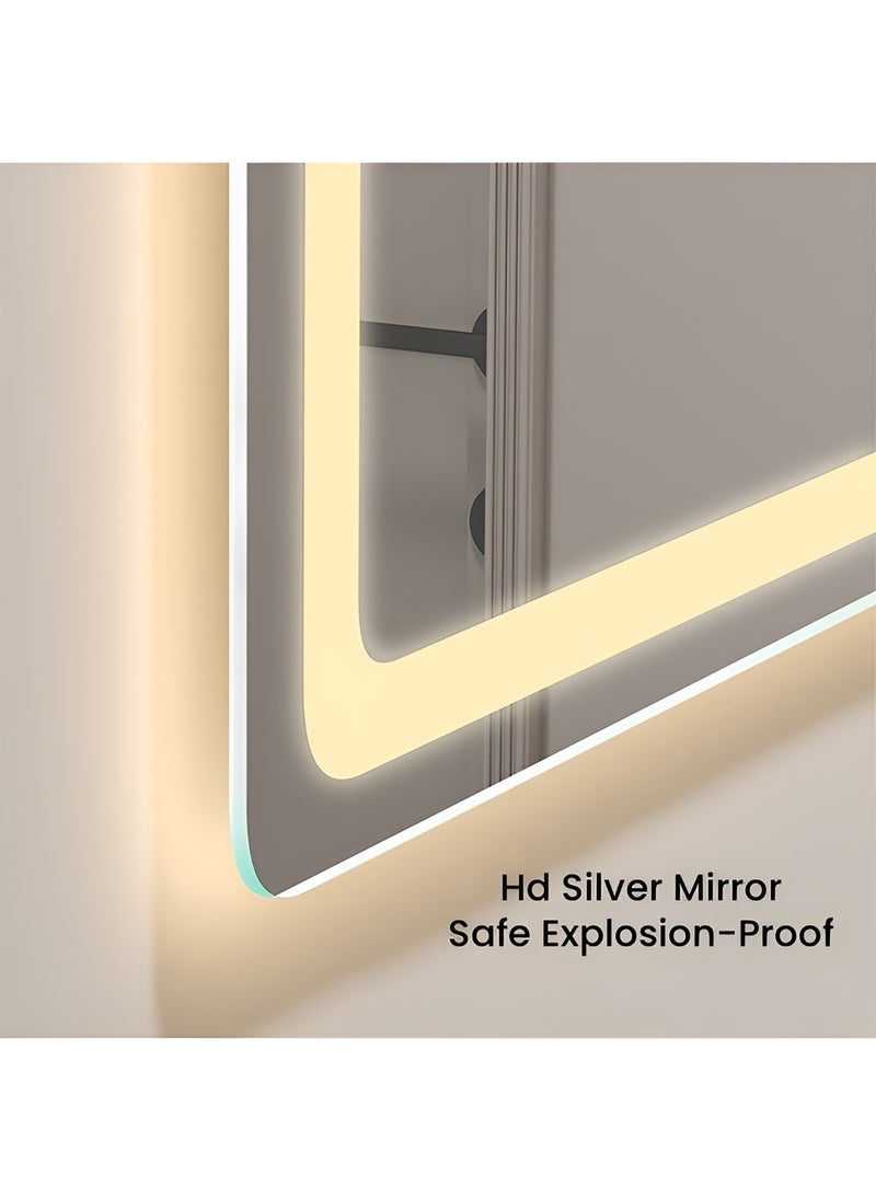 Pack Of 2 LED Rectangular Mirror with Front and Back Light Touch Control, Wall Mounted Mirror with 3 Lighting Levels for Bathroom, Living Room, Bedroom, Vanity - 100x75cm