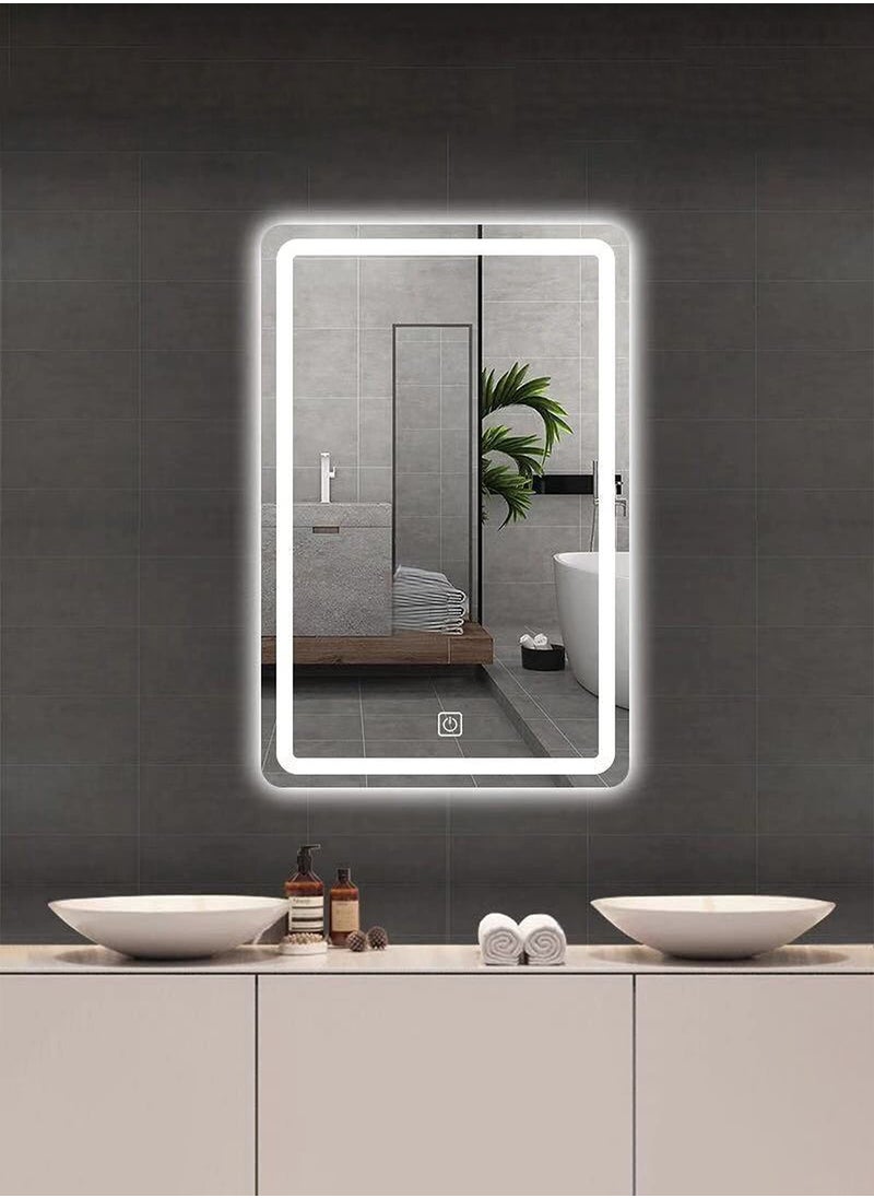 Pack Of 2 LED Rectangular Mirror with Front and Back Light Touch Control, Wall Mounted Mirror with 3 Lighting Levels for Bathroom, Living Room, Bedroom, Vanity - 100x75cm