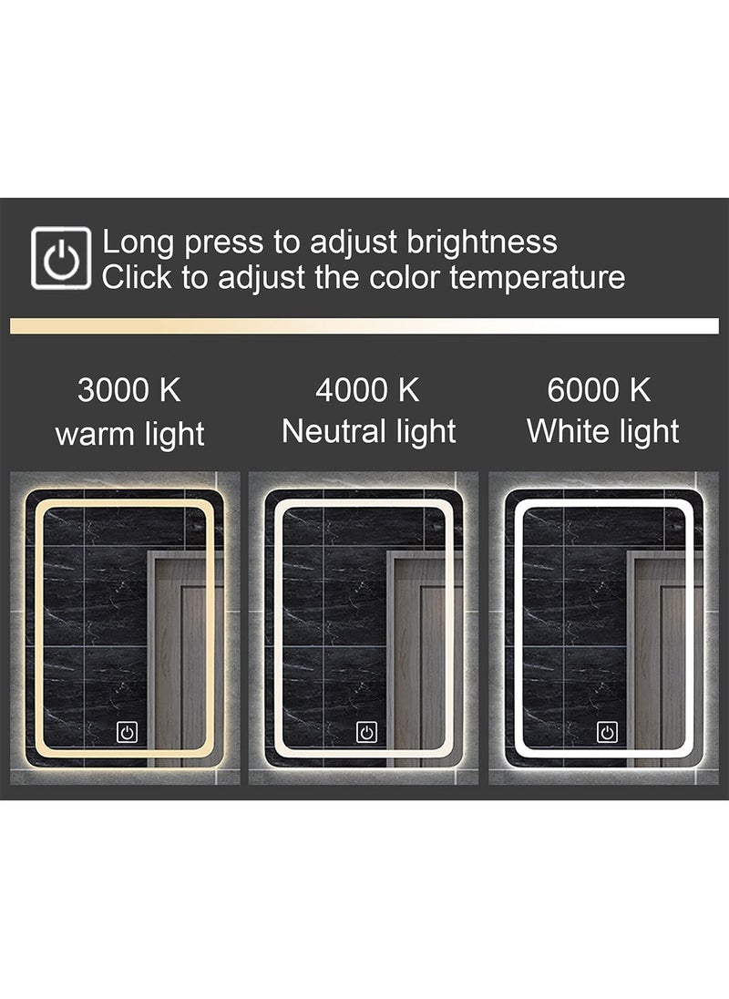 Pack Of 2 LED Rectangular Mirror with Front and Back Light Touch Control, Wall Mounted Mirror with 3 Lighting Levels for Bathroom, Living Room, Bedroom, Vanity - 100x75cm