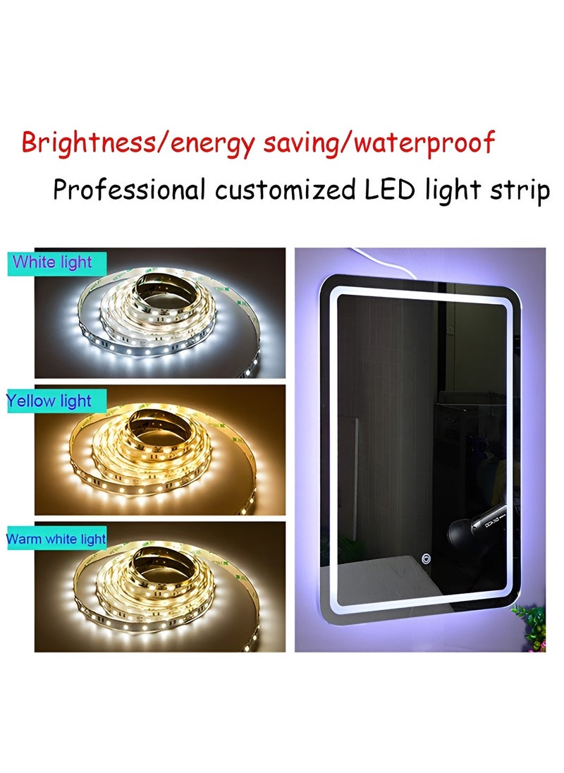 Pack Of 2 LED Rectangular Mirror with Front and Back Light Touch Control, Wall Mounted Mirror with 3 Lighting Levels for Bathroom, Living Room, Bedroom, Vanity - 100x75cm