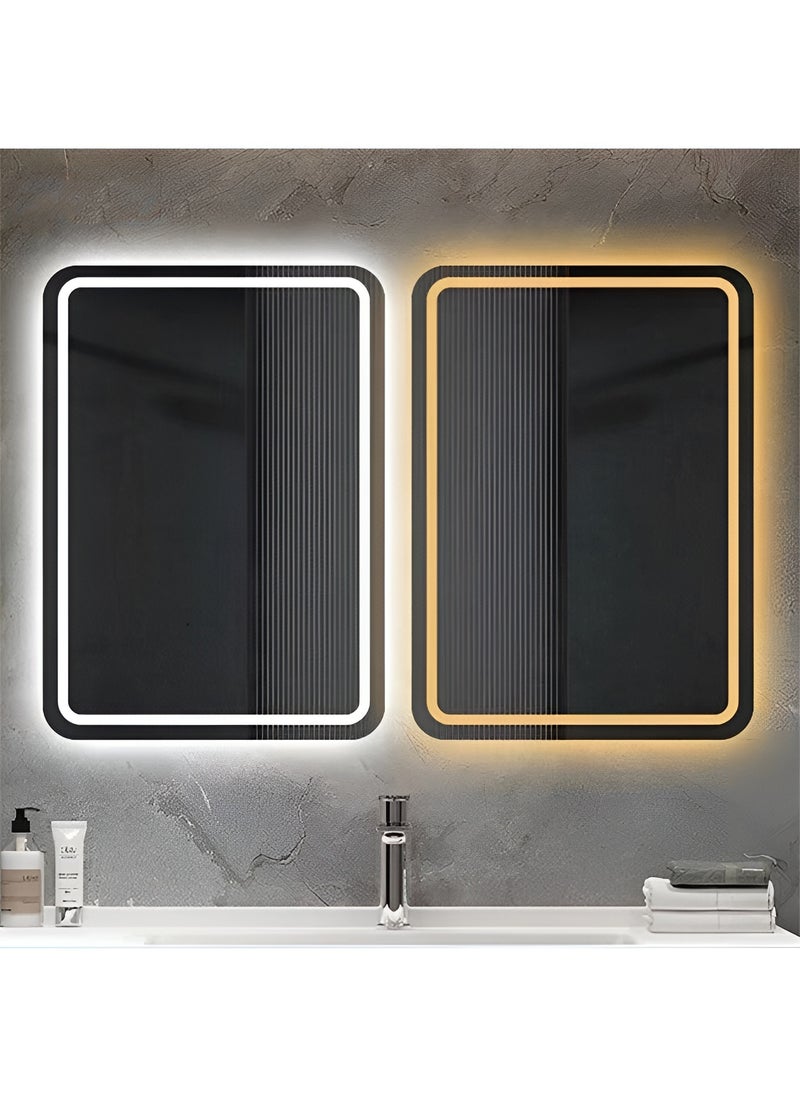Pack Of 2 LED Rectangular Mirror with Front and Back Light Touch Control, Wall Mounted Mirror with 3 Lighting Levels for Bathroom, Living Room, Bedroom, Vanity - 100x75cm