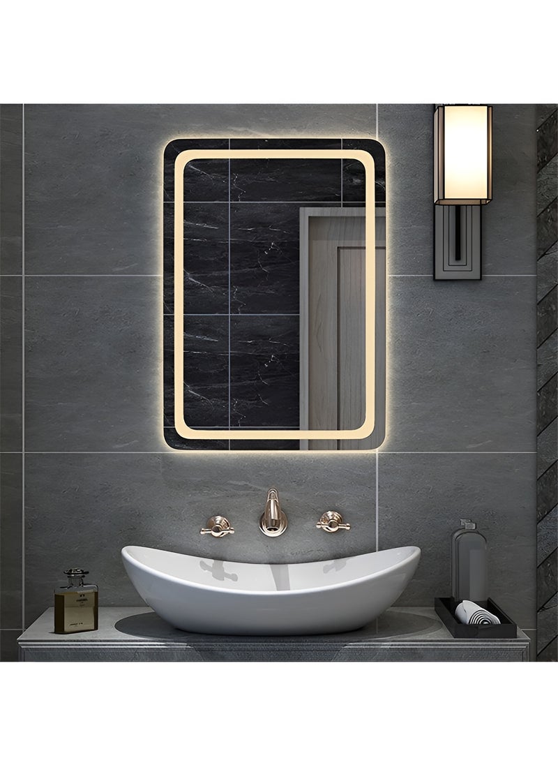 Pack Of 2 LED Rectangular Mirror with Front and Back Light Touch Control, Wall Mounted Mirror with 3 Lighting Levels for Bathroom, Living Room, Bedroom, Vanity - 100x75cm