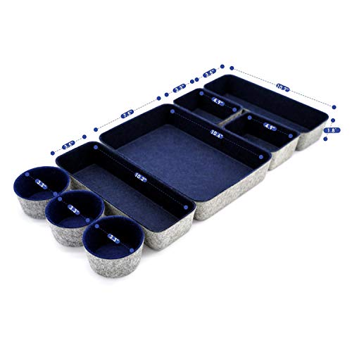 Welaxy 8-piece office desk drawer organizers trays felt small Storage bins shallow box draw dividers for Office supplies Multi-purposed organize gifts idea for men (Navy) - Image 3