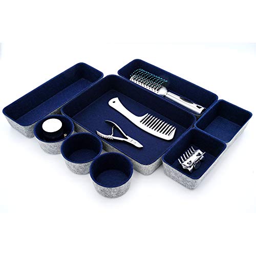 Welaxy 8-piece office desk drawer organizers trays felt small Storage bins shallow box draw dividers for Office supplies Multi-purposed organize gifts idea for men (Navy) - Image 5