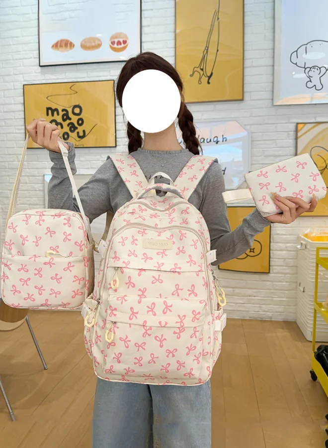 تايك تو مجموعة من حقيبة ظهر وحقيبة كتف ومحفظة بطبعة فيونكة