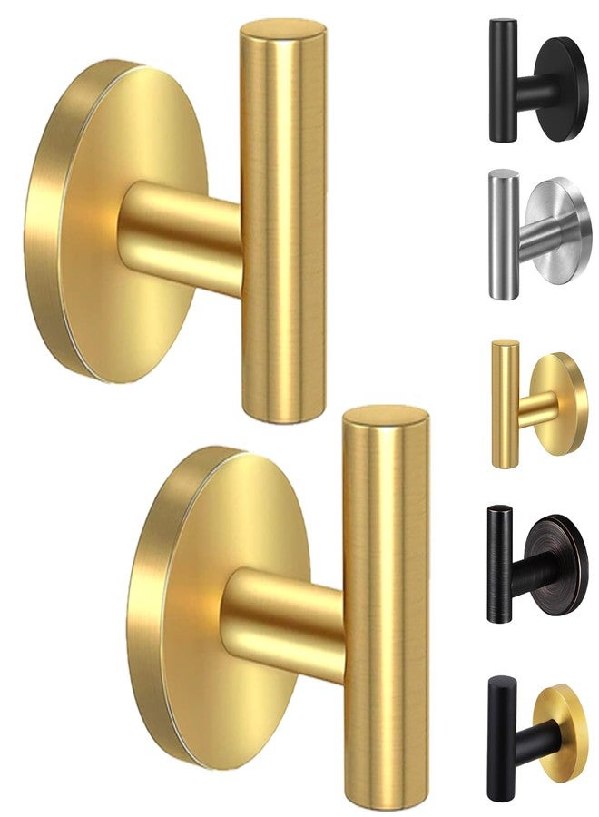 Kruodop Towel Hooks for Bathroom,2 Packs Wall Mount Towel Holder,Gold Matte Wall Robe Hook,Stainless Steel Heavy Duty Door Hanger Towel Hook for Kitchen, Bedroom,Hotel,Pool,Coats and Keys - Image 1