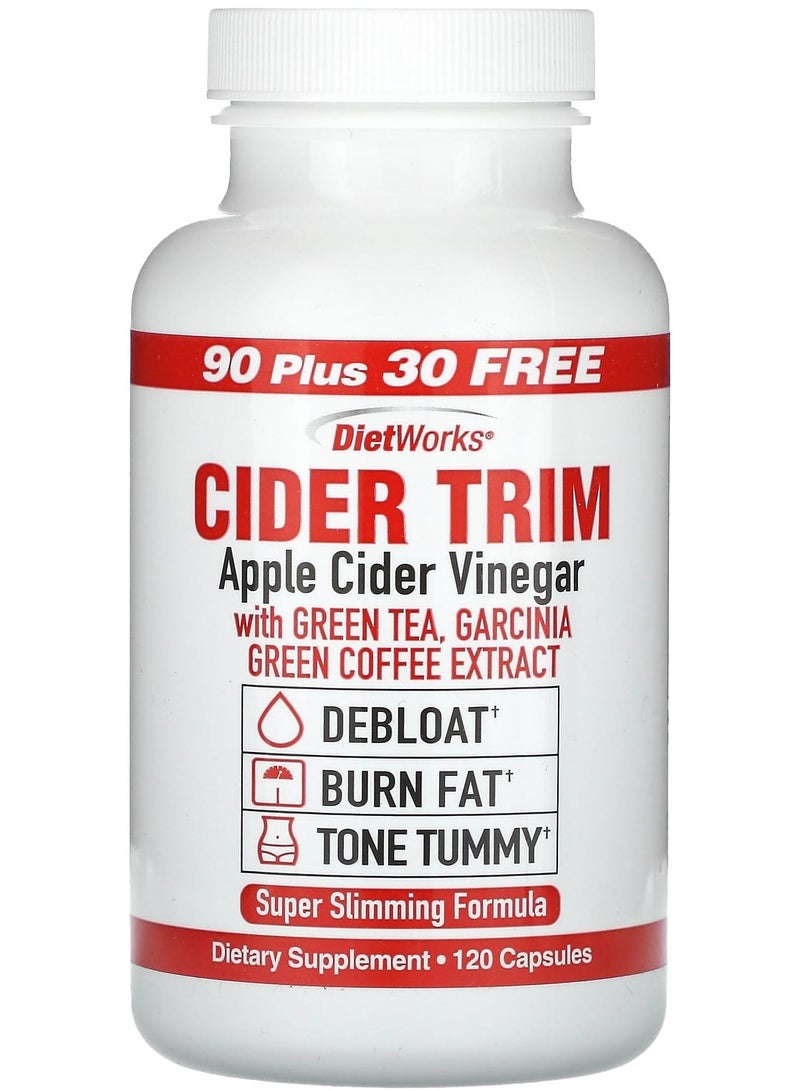 DietWorks Cider Trim, Apple Cider Vinegar 120 Capsules - Image 2