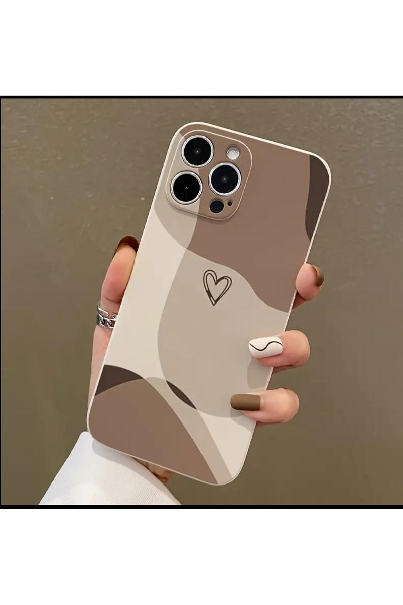 غطاء iPhone 13 Pro Max، جراب TPU أساسي متوافق مع iPhone 15 Pro Max متين ومقاوم للأوساخ وتصميم أنيق مع تفاصيل على شكل قلب، لون بيج / كريمي - Image 1