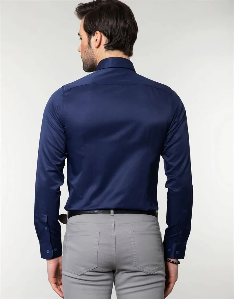 Tudors Slim Fit Plain Navy Blue Men's Shirt