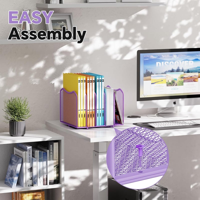 Simple Trending Mesh Desktop File Sorter Organizer, 5-Section Bookshelf for Desk Home Office, Purple - Image 4