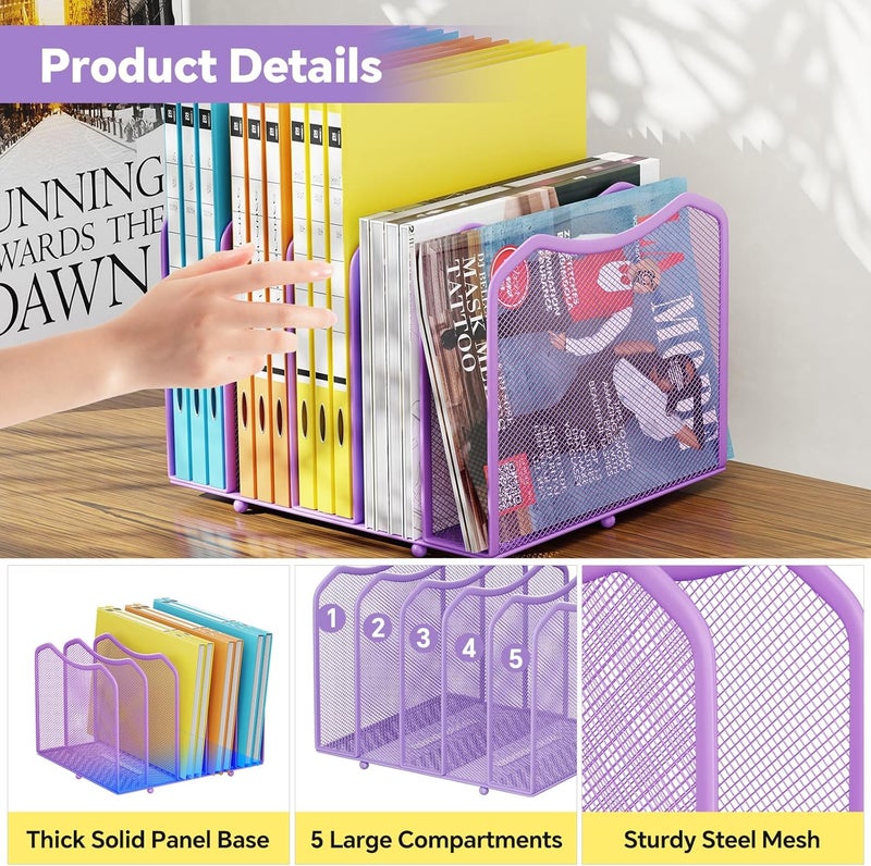 Simple Trending Mesh Desktop File Sorter Organizer, 5-Section Bookshelf for Desk Home Office, Purple - Image 5