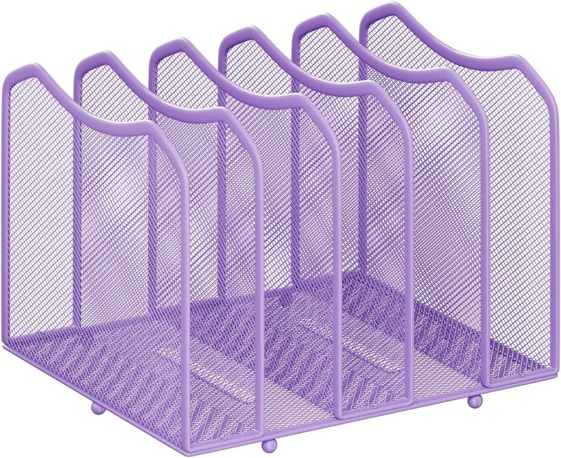 Simple Trending Mesh Desktop File Sorter Organizer, 5-Section Bookshelf for Desk Home Office, Purple - Image 1
