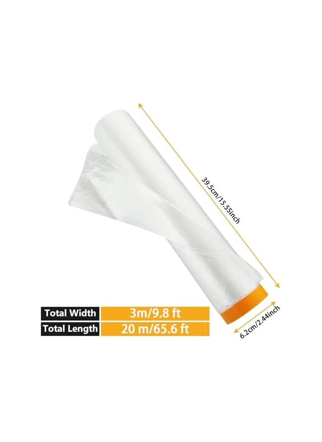 PROMASS - Pre-Taped Masking Film, Plastic Dust Proof Paint Protective Film,Waterproof Transparent Masking Film and Tape, Paint Masking Film for Furniture Wall Car Carpet (3 M x 20 M/9.8 FT x 65.5 FT, 1 Roll) - Image 1