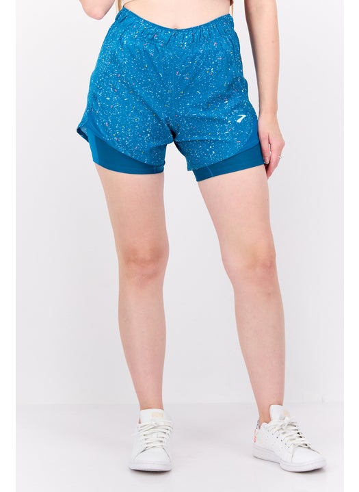 Women Sportswear Fit 5 Inseam Two In One Running Shorts, Teal Green