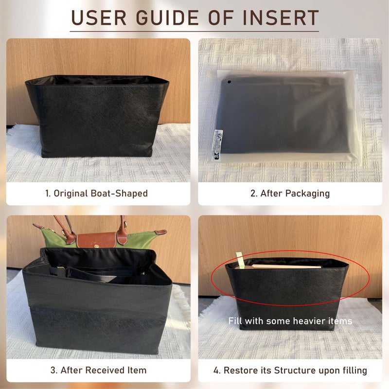 Doxo Purse Organizer Insert for le pliage Tote, Extra Lightweight Waterproof le pliage Large Organizer with YKK Zip, Bag Organizer Insert Compatible with Long Champ Shoulder Bag Large(Black,L) - Image 2