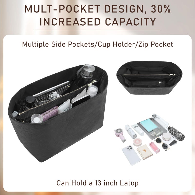 Doxo Purse Organizer Insert for le pliage Tote, Extra Lightweight Waterproof le pliage Large Organizer with YKK Zip, Bag Organizer Insert Compatible with Long Champ Shoulder Bag Large(Black,L) - Image 5