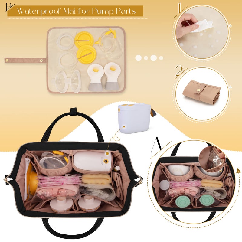 Fasrom Small Breast Pump Bag Backpack with Cooler Compatible with Momcozy and Medela Pumps, Pumping Tote with Waterproof Mat, Black - Image 3