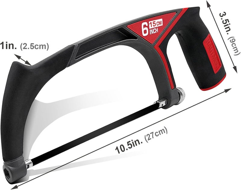 HAUTMEC 6” Pro Mini Hacksaw, Compact Aluminium Frame Hand Saw with 6 Adjustable Cutting Angles, Includes 1 Bi-Metal Blade for Metal, Wood, PVC – HT0145 - Image 4