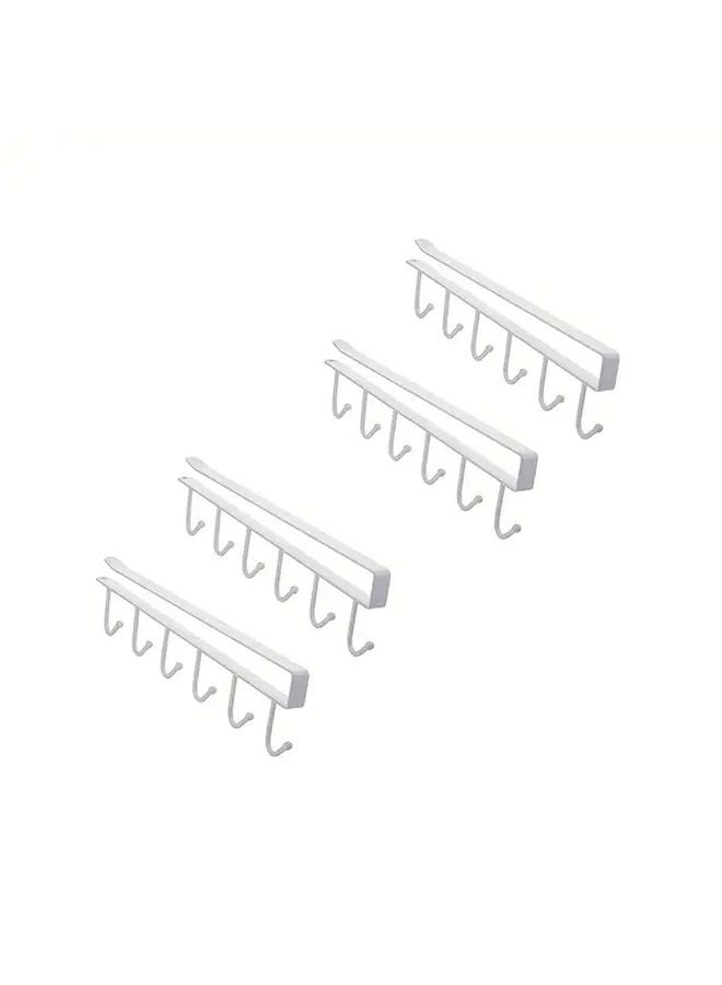 4 قطع حامل مساطر أبيض بدون حفر مع 6 خطاطيف لتعليق الأكواب والكؤوس - Image 1