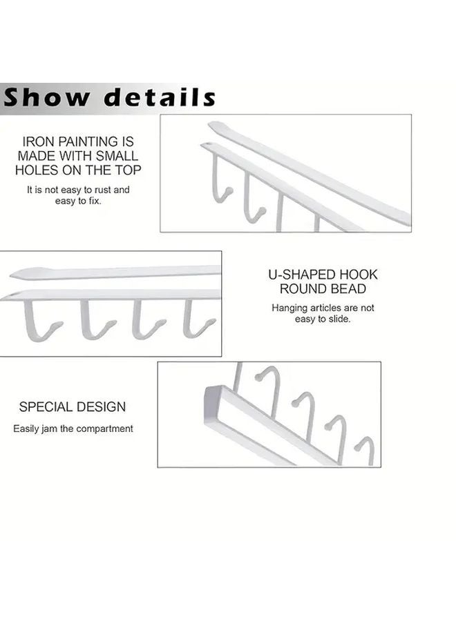 4 قطع حامل مساطر أبيض بدون حفر مع 6 خطاطيف لتعليق الأكواب والكؤوس - Image 3