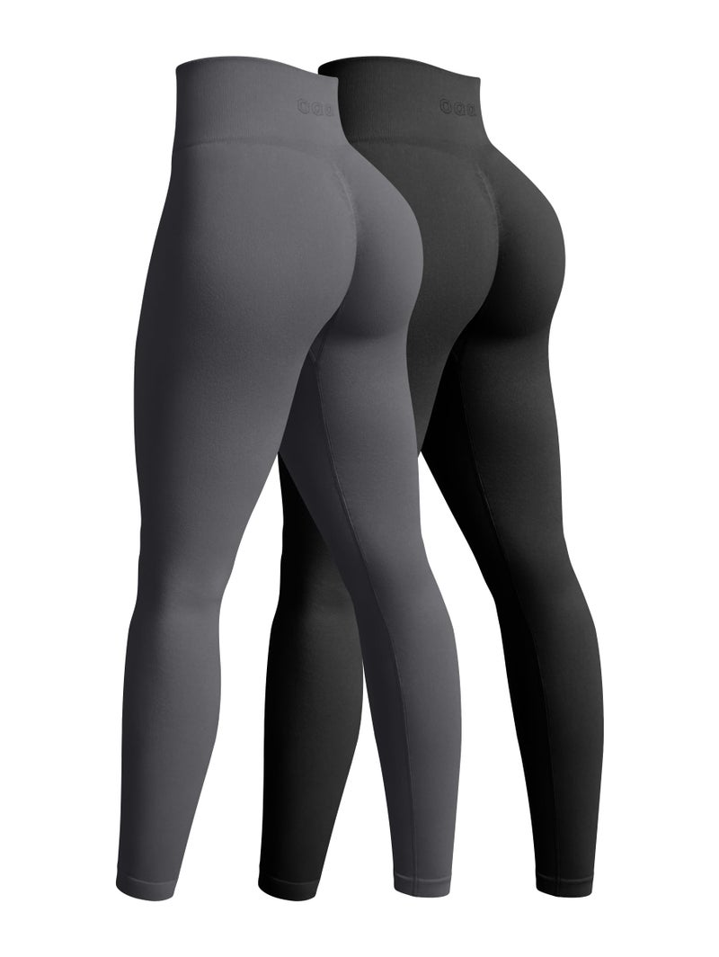 OQQ Women's 2 Piece Yoga Legging Seamless Workout High Waist Butt Liftings Athletic Leggings Black Darkgrey - Image 1