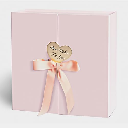 CHARMGIFTBOX Gift Boxes with Lids, 9x9x3 Inch Pink Gift Box with Ribbon Card Fancy Gift Wrap Boxes for Anniversary, Bridesmaid Proposal, Bridal Showers, Weddings, Girlfriend, Valentine's Day - Image 1