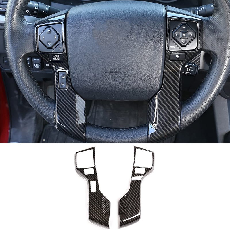 LLKUANG Car Steering Wheel Moulding Chrome Cover Trims Stickers Fit for Toyota Tundra 20142021 Tacoma 20162022 ABS Steering Wheel Cover Trim AccessoriesCarbon Fiber32 Holes Style