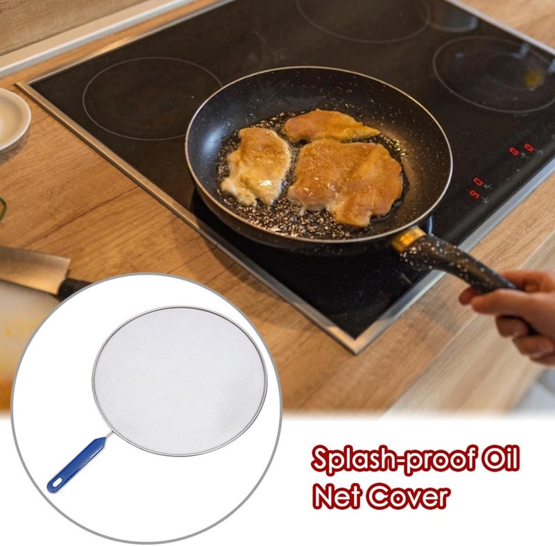 Stainless Steel Screen With ABS Handle Anti-splatter Anti Grease-proof Skillet Pan Cover Cooking Tools, Grease Splatter Screen Protects Skin From Burns, Splatter Guard For Cooking - Image 2