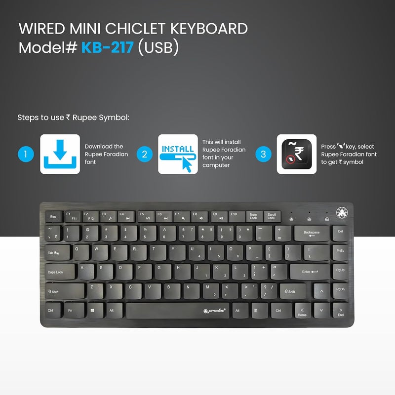 ProDot ProSeries Mini Chicklet Wired Keyboard Comes with 82 Keys I Function Keys & Rupee Key I Spill Resistant Design I Compatible with Windows, iOS, Linux with 1 Year Warranty - Image 4
