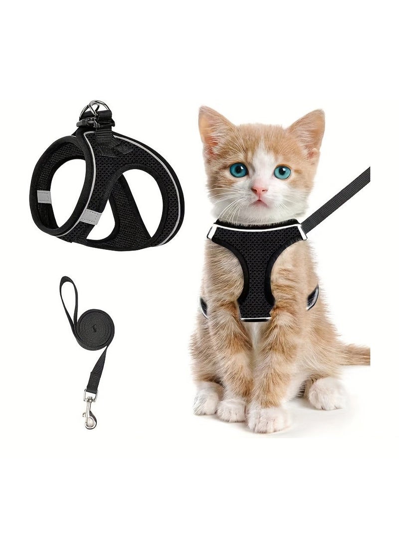 Escape-Proof Cat Harness & Leash Set: Reflective Soft Mesh Vest For Safe Outdoor Walks With Your Kitten - Image 1