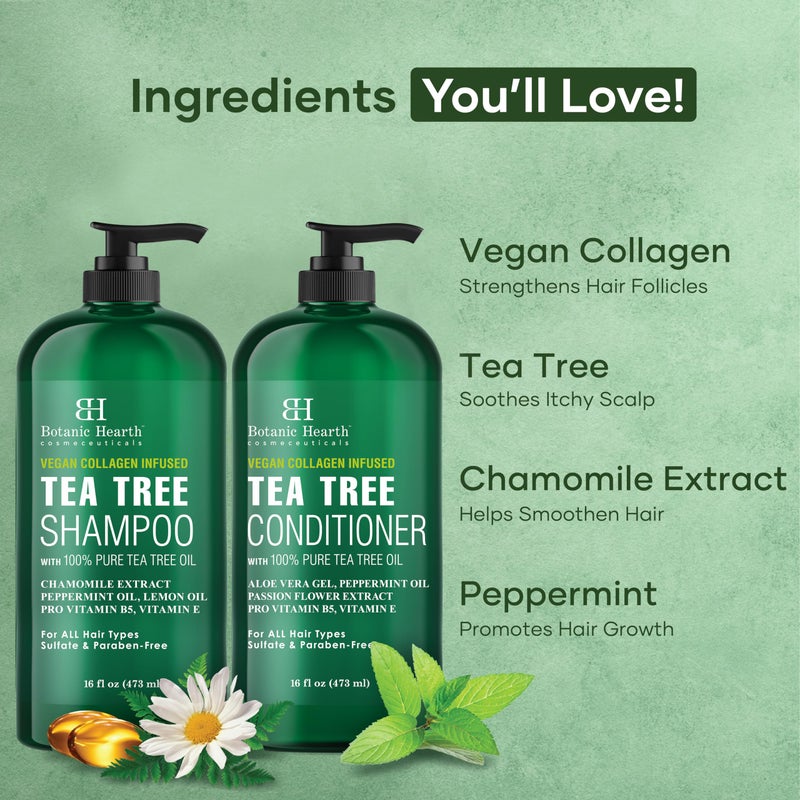 Botanic Hearth Vegan Collagen Infused Tea Tree Shampoo and Conditioner Set, 16 fl oz each - Sulfate Free, Paraben Free - For Itchy and Dry Scalp - Men and Women - Image 4