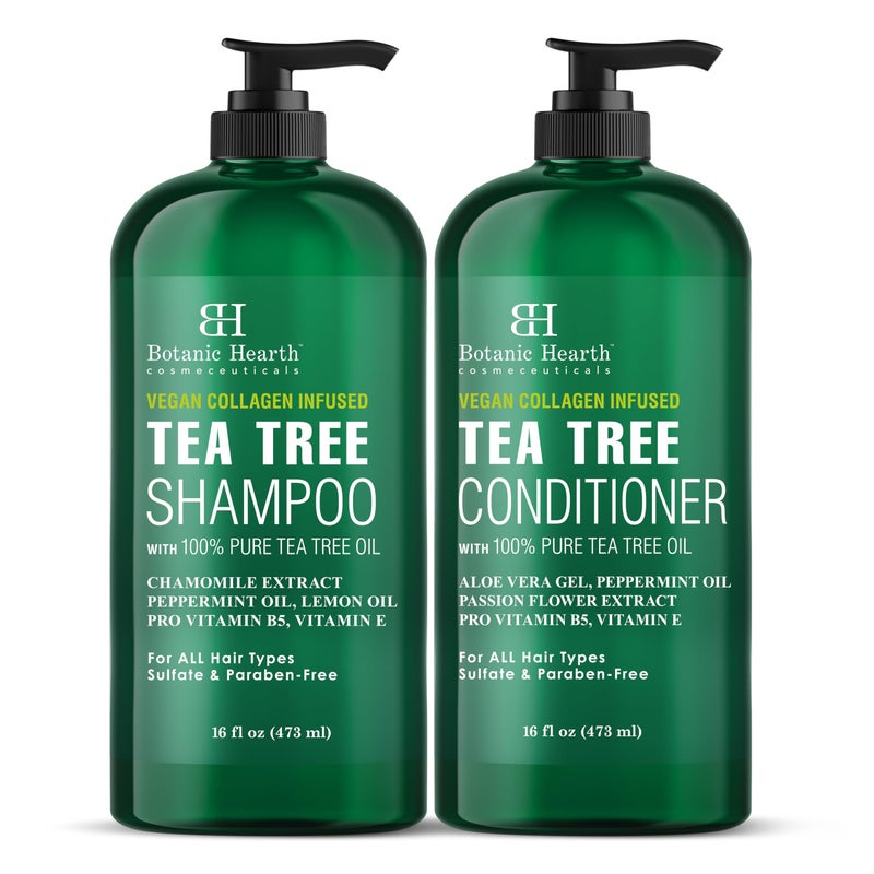 Botanic Hearth Vegan Collagen Infused Tea Tree Shampoo and Conditioner Set, 16 fl oz each - Sulfate Free, Paraben Free - For Itchy and Dry Scalp - Men and Women - Image 1