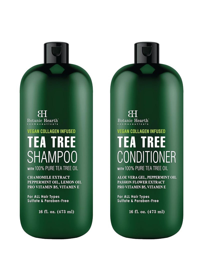 Botanic Hearth Botanic Hearth Vegan Collagen Infused Tea Tree Shampoo and Conditioner Set, 16 fl oz each - Sulfate Free, Paraben Free - For Itchy and Dry Scalp - Men and Women  - Image 1