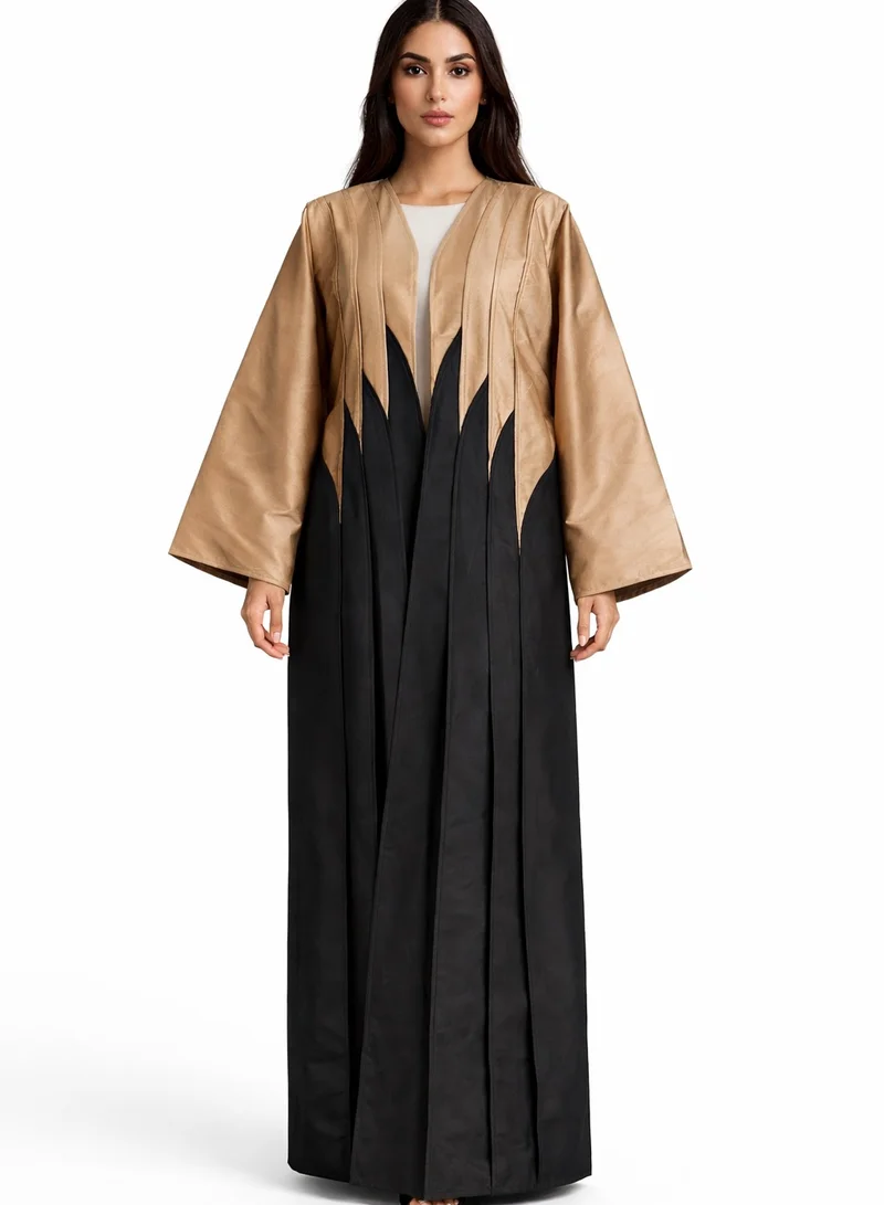 Two-Tone Taffeta Abaya with Geometric Paneling