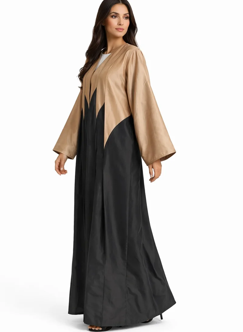 MSquare Fashion Two-Tone Taffeta Abaya with Geometric Paneling