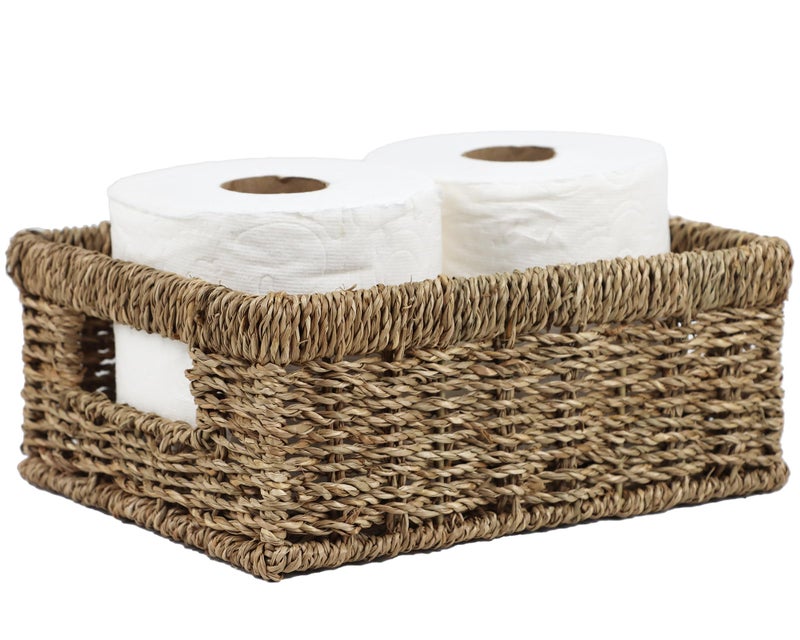 ORDELITE Wicker Baskets, Baskets for Organizing, Rattan Woven Basket for Storage, Organizer Bins with Built-in Handles, Storage Basket for Shelves (Seagrass, Small) - Image 1