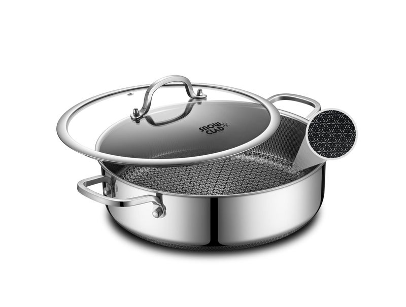 SNOWCLAD Saute Pan,Hybrid Non Stick 6.5 Quart Everyday Braiser pan,Chicken Fryer, PFOA Free Cookware,12.5 inch Deep Frying Pans with Lid,Dishwasher and Oven Safe,Works on Induction,Ceramic and Gas Cooktops - Image 1