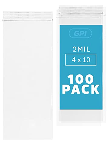GPI POLY GPI - 4" x 10" Long Zip Bags, 100 Count, 2 Mil, Clear Plastic Reclosable Zipper Poly Baggies, with Resealable Zip Top Lock Seal, for Incense, Medical Supplies, & Snacks - Image 1