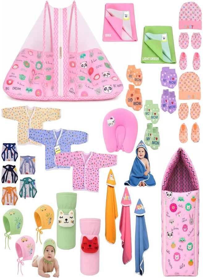 Toddylon 26 in 1 New Born Baby Essentials Kit Combo Set | Newborn Baby Set 0–6 Months | Hospital Kit for Newborns Baby | Infants Clothes & Bedding Combo Pack for Baby Boy & Girl (Pink) - Image 1