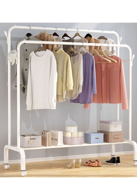 Drying Rack Floor Hanger Parallel Bars with Wheels - White