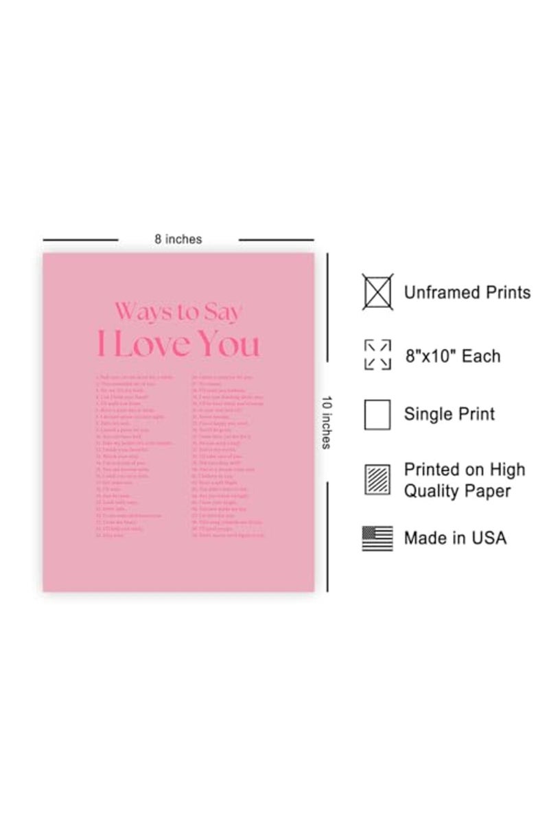 Poster Master Ways To Say I Love You Poster - Motivational Print - Valentine's Day Art - Positive Quote Art - Love Art - Pink Typography Art - Romantic Living Room Wall Decor - 8x10 UNFRAMED Wall Art - Image 2