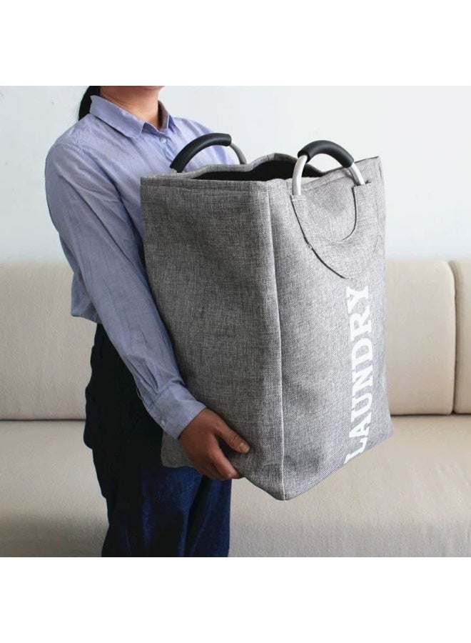 Heavy Linen Laundry Basket with Metal Handles – Padded, Foldable, and Decorative for Bathroom or Bedroom(Rg) - Image 2